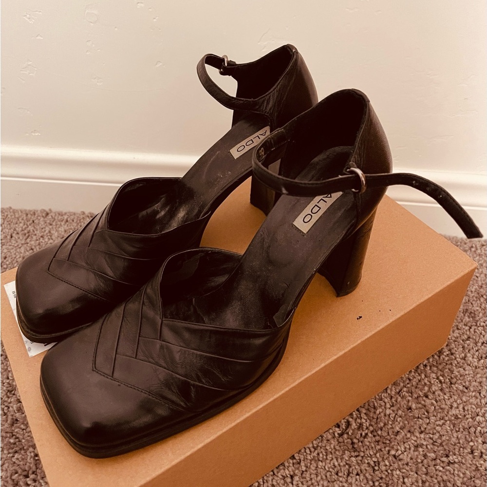 Aldo Elegant Black Heels with Ankle Strap